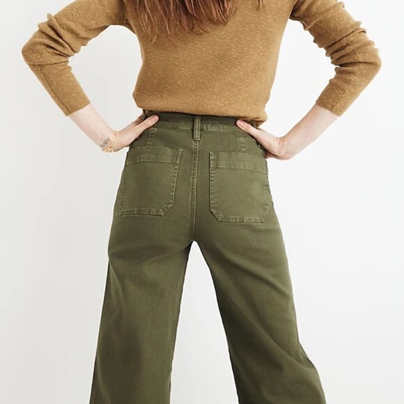 Madewell Emmett Wide-Leg Crop Pants Army Green Button-Front Edition Size 28 - Picture 3 of 7